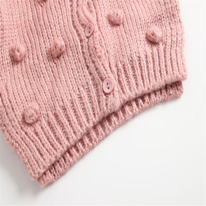 Girls Solid Long Sleeve Handmade Cardigan Bubble Ball Sweaters - PrettyKid