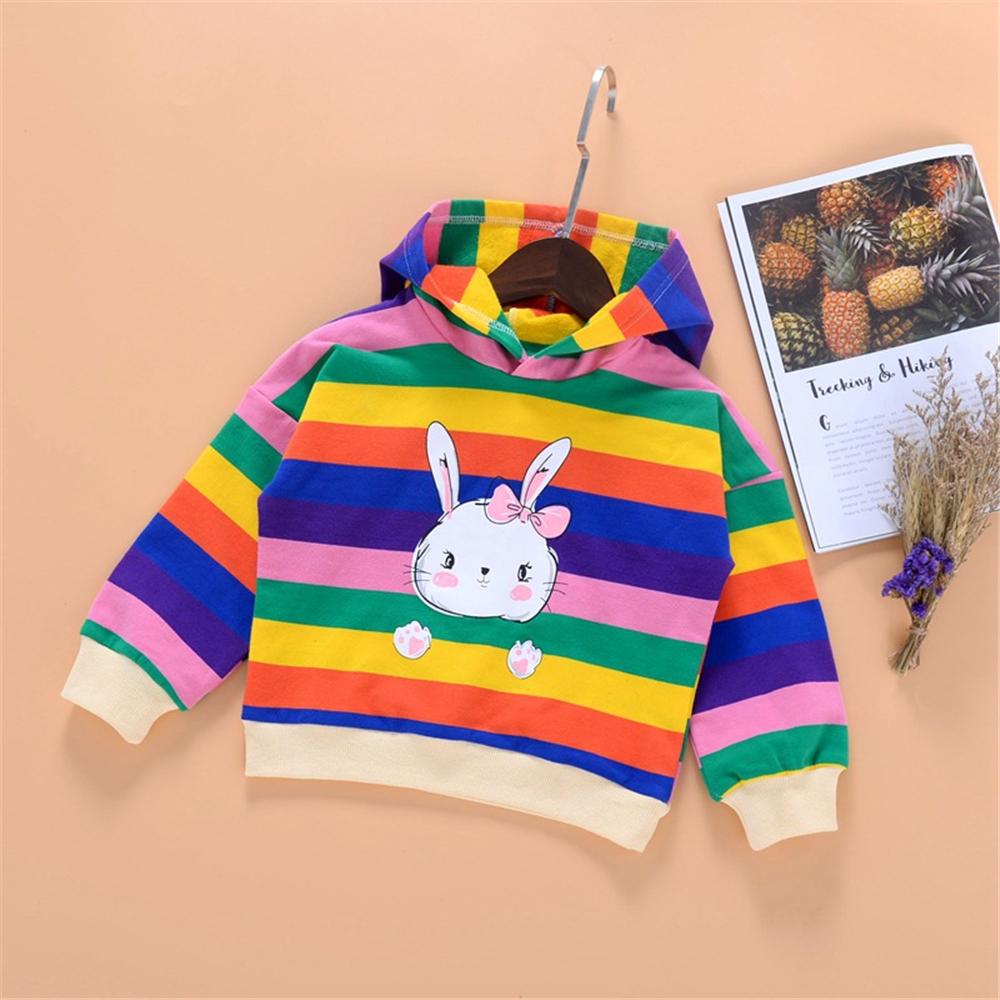Girls Stripe Rabbit Hooded Long Sleeve Tops Wholesale Girls Clothing - PrettyKid