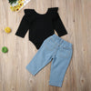 2-piece Letter Pattern Bodysuit & Jeans for Toddler Girl - PrettyKid