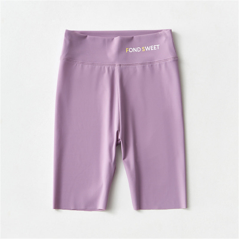 Wholesale Kids Girls Letter Solid Color Close-fitting Ultra Stretch Knee Length Yoga Pants Shark Leggings in Bulk - PrettyKid