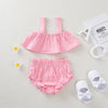 Baby Girl 2pcs Solid Pattern Suit Cami Top & Short - PrettyKid