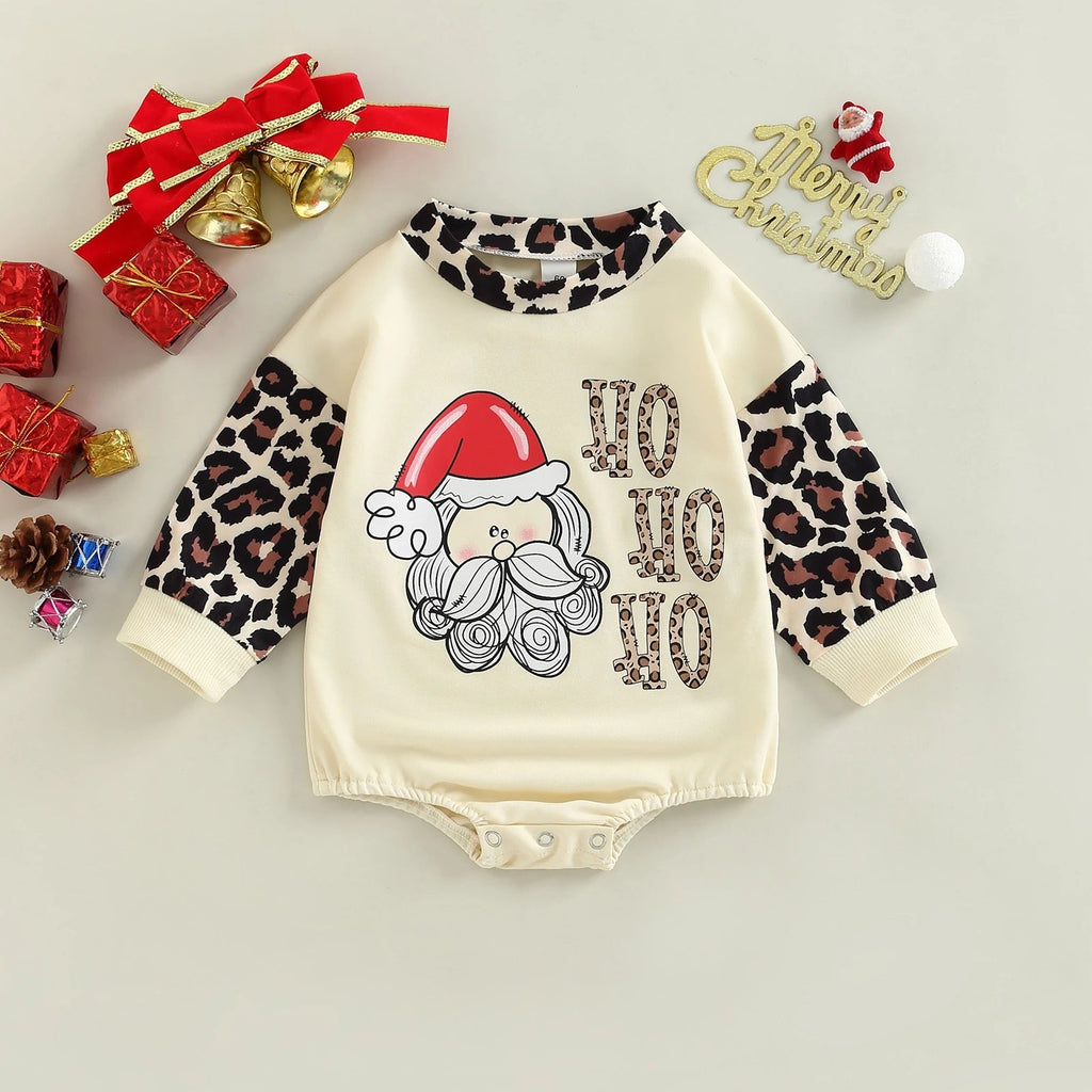 0-12M Baby Onesies Christmas Cartoon Santa Hat Letter Print Colorblock Long Sleeve Bodysuit Wholesale Baby Clothing - PrettyKid