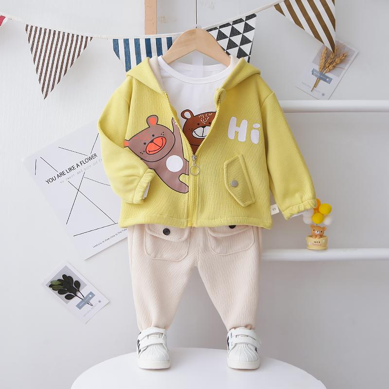 3-piece Bear Pattern Coat & Sweatshirt & Pants for Children Boy - PrettyKid