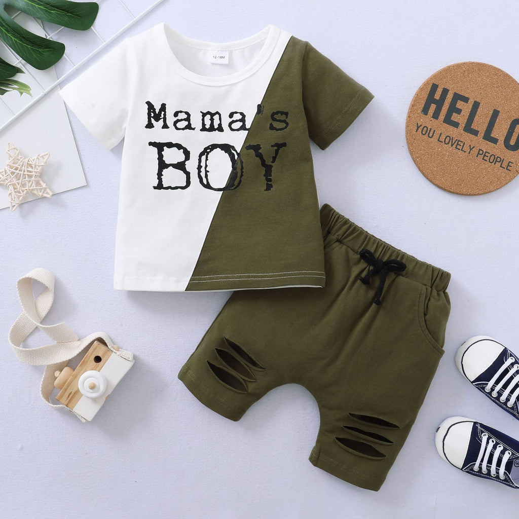 18M-5Y Toddler Boys Sets MAMA'S BOY Colorblock T-Shirts & Shorts Wholesale Boys Boutique Clothing - PrettyKid