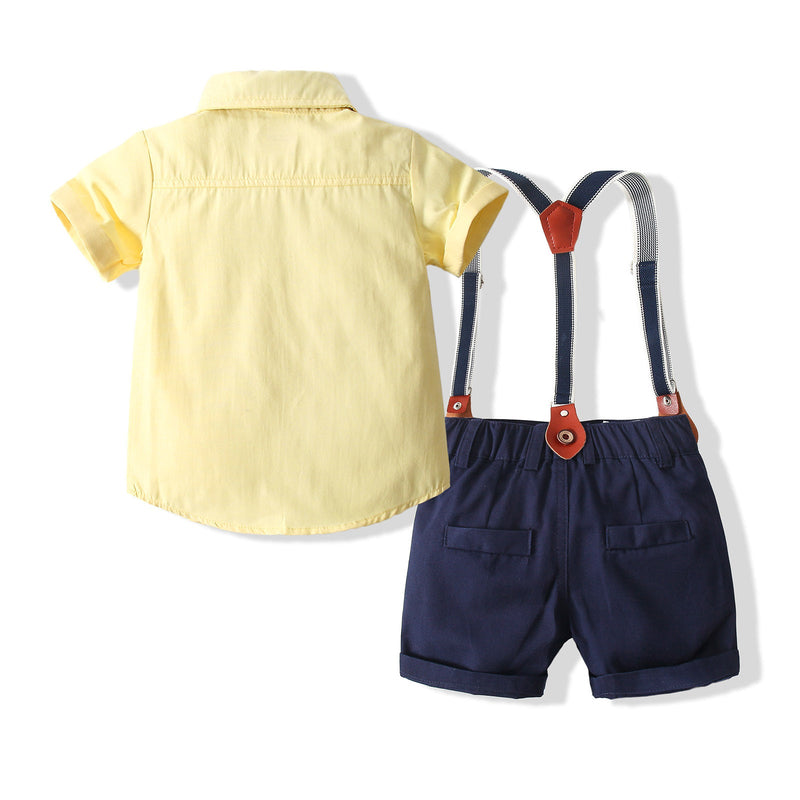 9M-3Y Baby Boys Suit Sets Solid Color Shirts & Suspender Shorts Wholesale Baby Boutique Clothing - PrettyKid