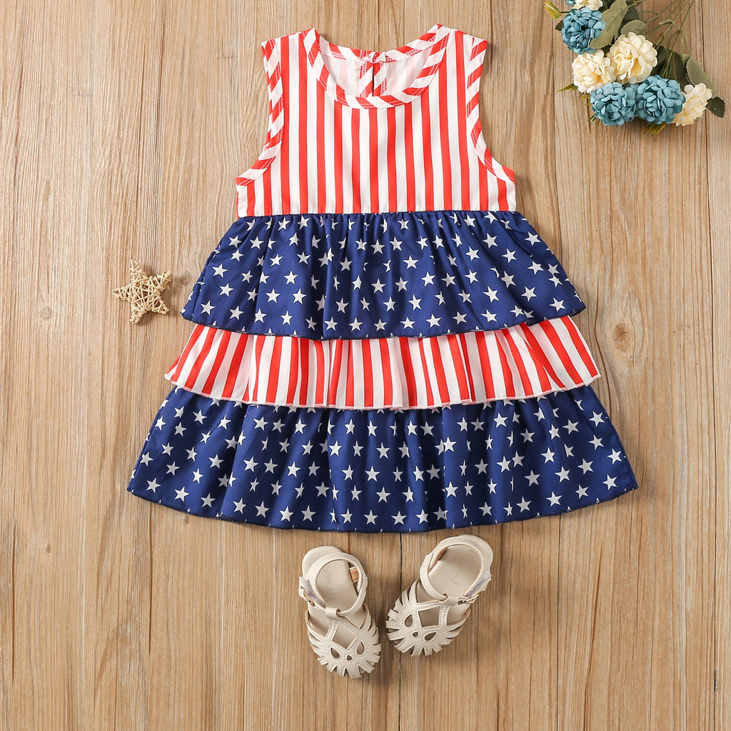 9months-4years Toddler Girl Dresses Children Summer Trendy Girls Vest Sleeveless Dress American Independence Day - PrettyKid