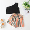 Toddler Girl 2pcs Stripes Pattern Summer Suit Top & Shorts - PrettyKid