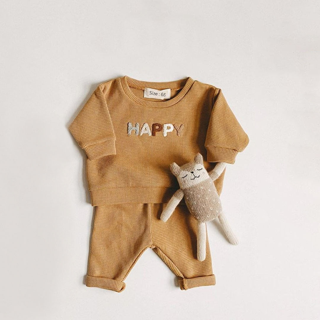 Unisex 100% Cotton Waffle Baby Clothes Top+Pants