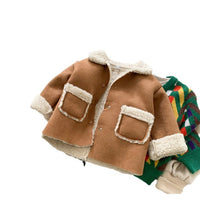 Khaki Single-Breasted fashion fur Jacket for Kids