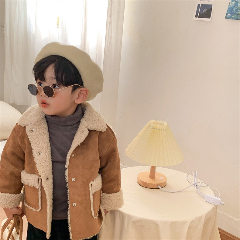 Khaki Single-Breasted fashion fur Jacket for Kids