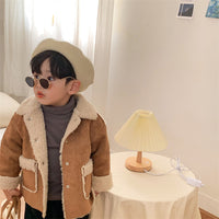 Khaki Single-Breasted fashion fur Jacket for Kids