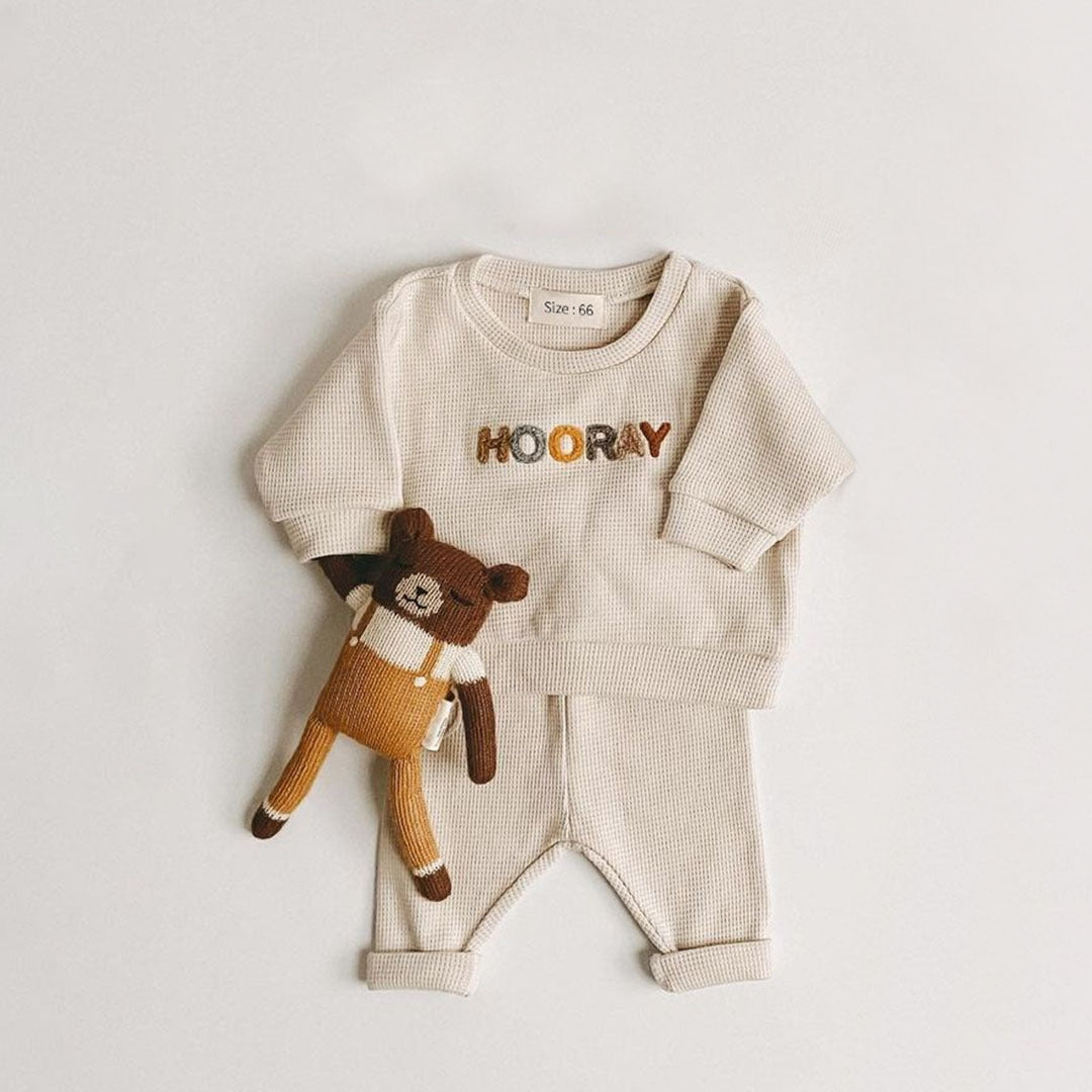 Unisex 100% Cotton Waffle Baby Clothes Top+Pants