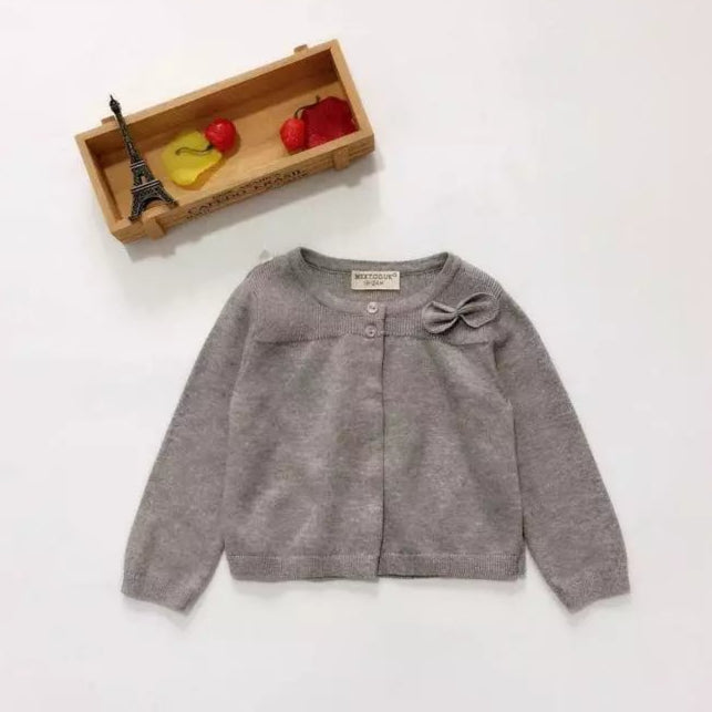 Bowknot Solid Color Cardigan Girl Baby Knitted Cardigans - PrettyKid