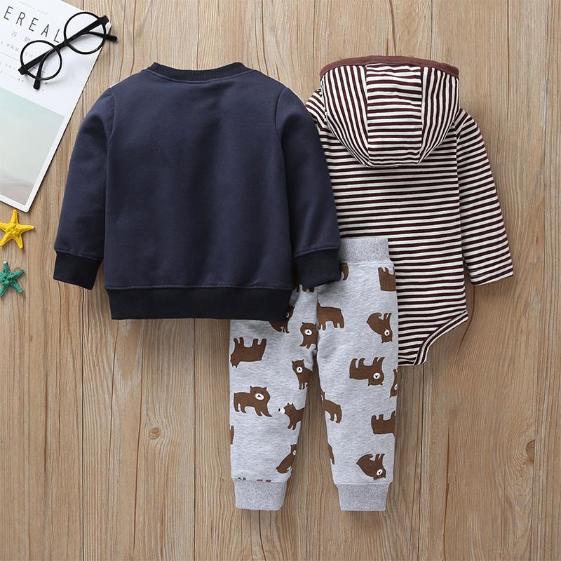 Cute 3-piece Hooded Bodysuit, Animal Sweatshirt and Pants Set Wholesale children's clothing - PrettyKid