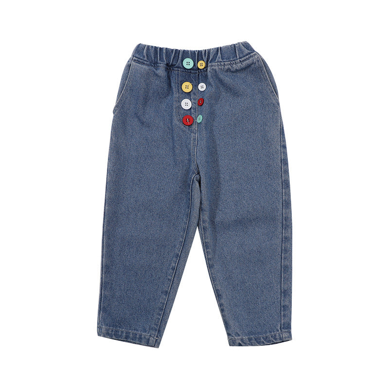 18months-7years Toddler Girls Pants Color Button Jeans Children's Clothing Wholesale - PrettyKid