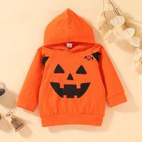 Toddler Kids Printed Halloween Pumpkin Hooded Cotton Long Sleeve Set - PrettyKid