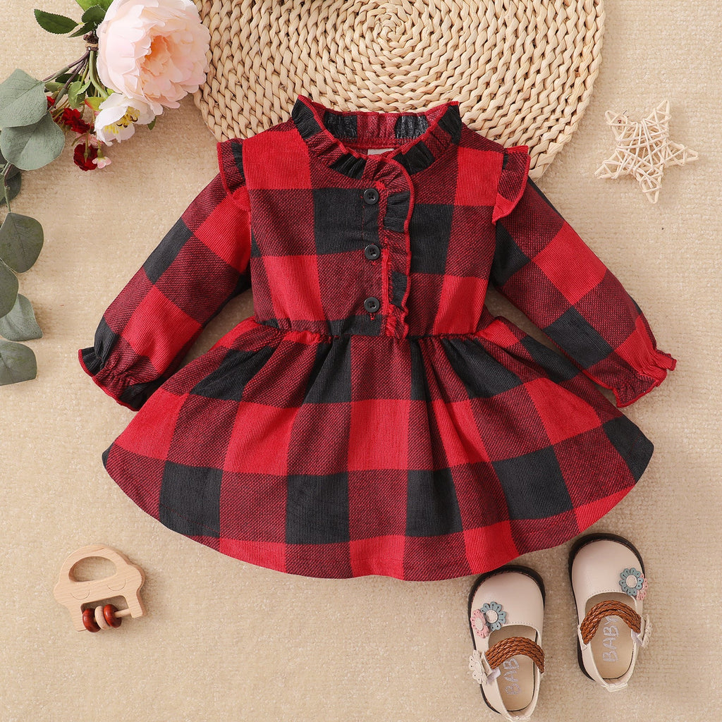 Baby Toddler Vintage Puff Collar And Long Sleeves Plaid Dresses For Girls Children's Wholesale Boutique Clothing - PrettyKid