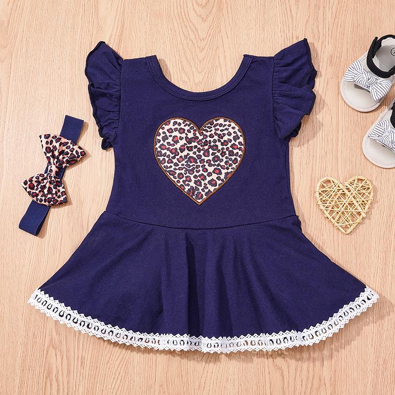 2-piece Leopard Heart-shaped Bodysuit & Headband for Baby Girl - PrettyKid