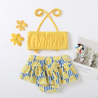 Toddler Girl Lemon Pattern Summer Swimsuits - PrettyKid