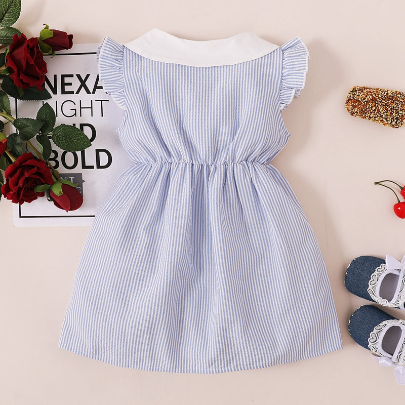 Wholesale Toddler Girl Ruffle Striped Dress in Bulk - PrettyKid
