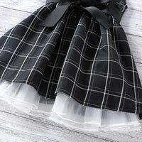 Toddler Girl Tulle Hem Sleeveless Belted Plaid Dress - PrettyKid