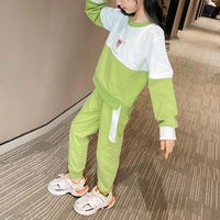 2-piece Color-block Sweatshirt & Pants for Girl - PrettyKid