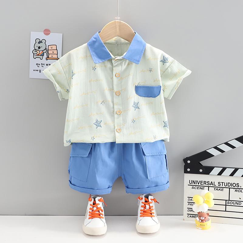 Toddler Boy Star Pattern Polo T-shirt & Pocket Shorts Wholesale Children's Clothing - PrettyKid