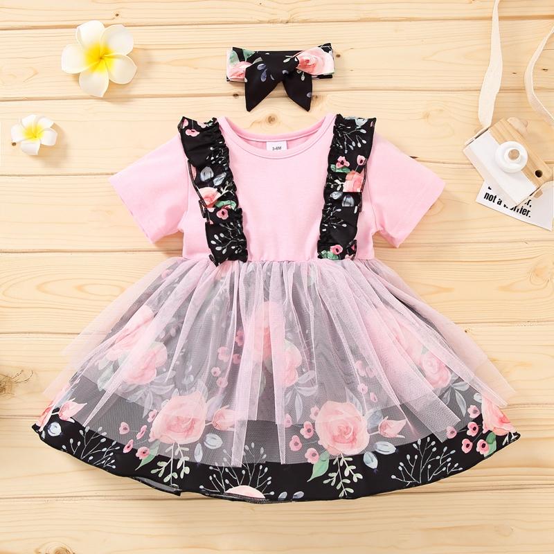Baby Girl Mesh Hem Floral Dress - PrettyKid