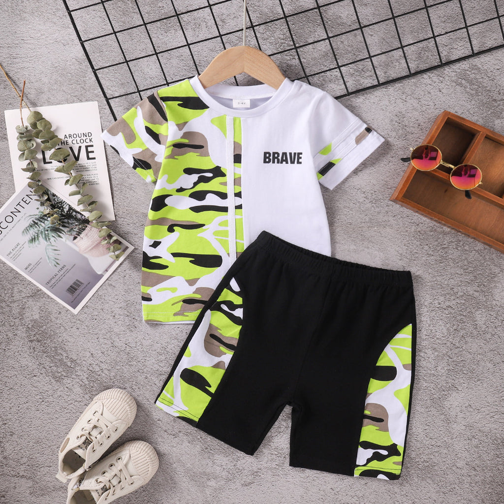 Boys Camouflage Colorblock T-Shirt And Shorts Wholesale Boys Clothing - PrettyKid