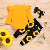 3-piece Letter Pattern Bodysuit & Pants & Headband for Baby Girl - PrettyKid