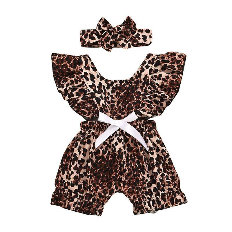 2-piece Leopard Pattern Jumpsuit & Headband for Baby Girl Children's clothing wholesale - PrettyKid