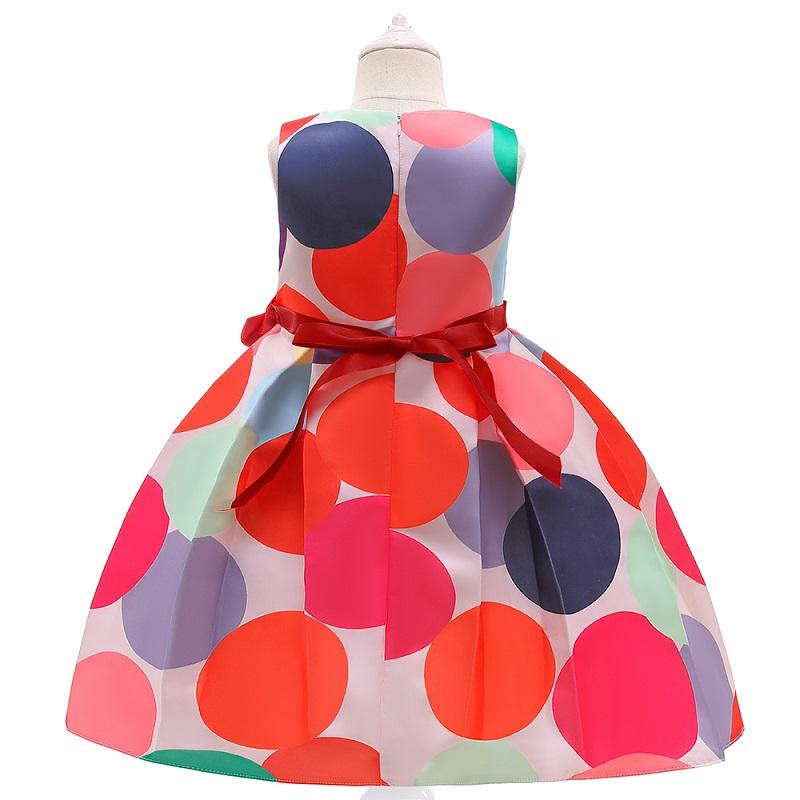 Girl Bow Decor Colorful Dot Print Sleeveless Formal Dress - PrettyKid