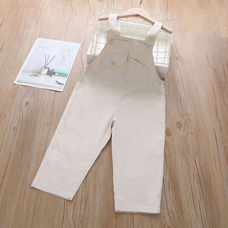 Boy&Girl Pocket Solid Overalls Toddler Bib Overalls - PrettyKid