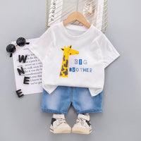 Baby Boy Giraffe Print T-Shirt And Denim Shorts Baby Boy Shorts Set - PrettyKid