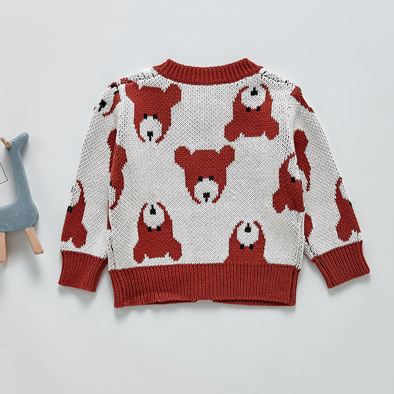 Boys And Girls Bear Printing Knitted Sweater Wholesale Baby Knitwear - PrettyKid