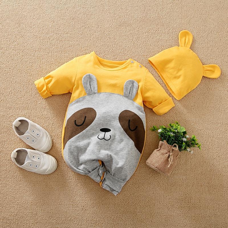 Baby Cartoon Raccoon Pattern Jumpsuit & Hat - PrettyKid