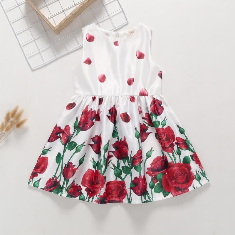 Summer Girl's Rose Flower Print Dress - PrettyKid