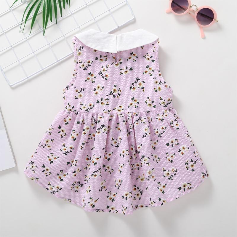 Girls Cute Lapel Floral Print Dress - PrettyKid
