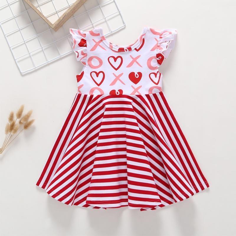 Girls Love Print Striped Dress - PrettyKid