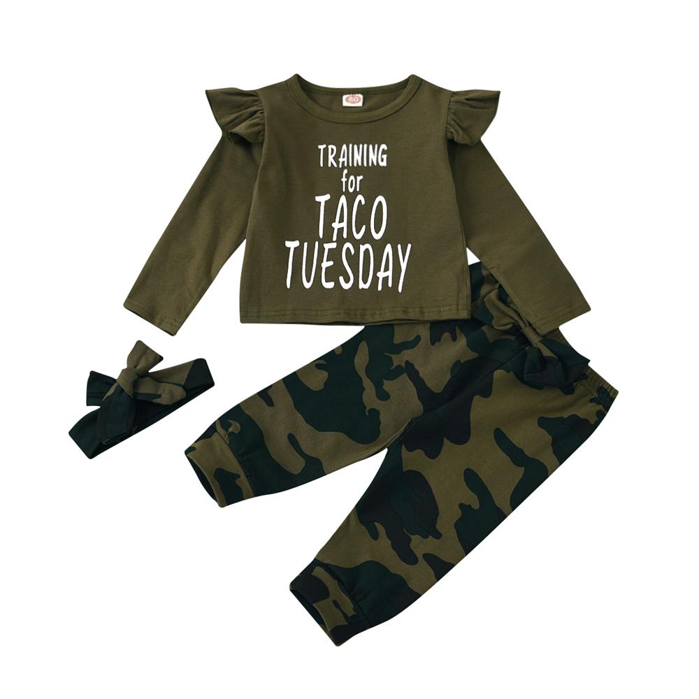 Girls Letter Camo Printed Top & Trousers Wholesale Clothing For Girls - PrettyKid