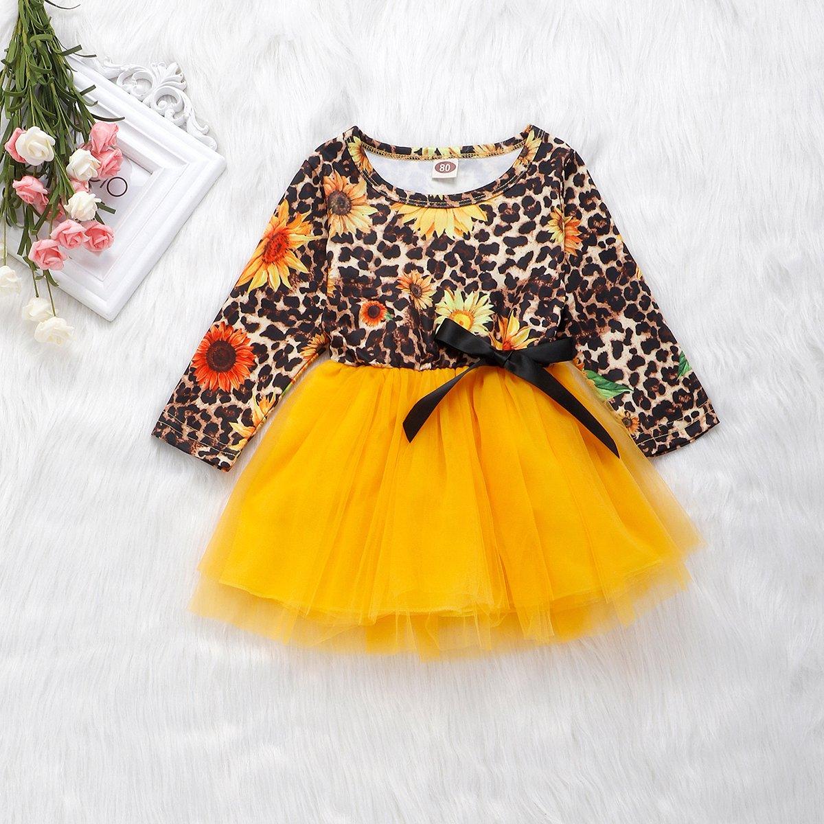 Toddler Girls Long Sleeve Dress Leopard Mesh Princess Dress - PrettyKid