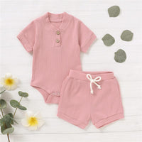 2-piece Solid Knit Bodysuit & Shorts for Baby Wholesale children's clothing - PrettyKid