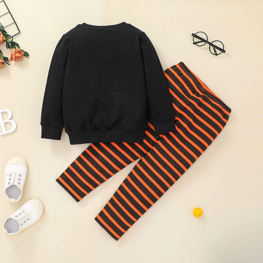 Toddler Kids Halloween Pumpkin Head Black Stripe Long Sleeve Suit Children's Boutique Wholesale Suppliers - PrettyKid