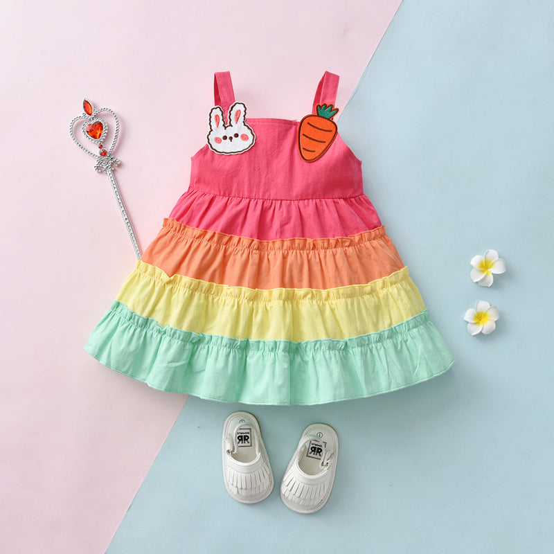 3-24M Baby Girl Summer Dress Sling Colorblock Rabbit Radish Cake Wholesale Baby Clothes KCL0171684 - PrettyKid