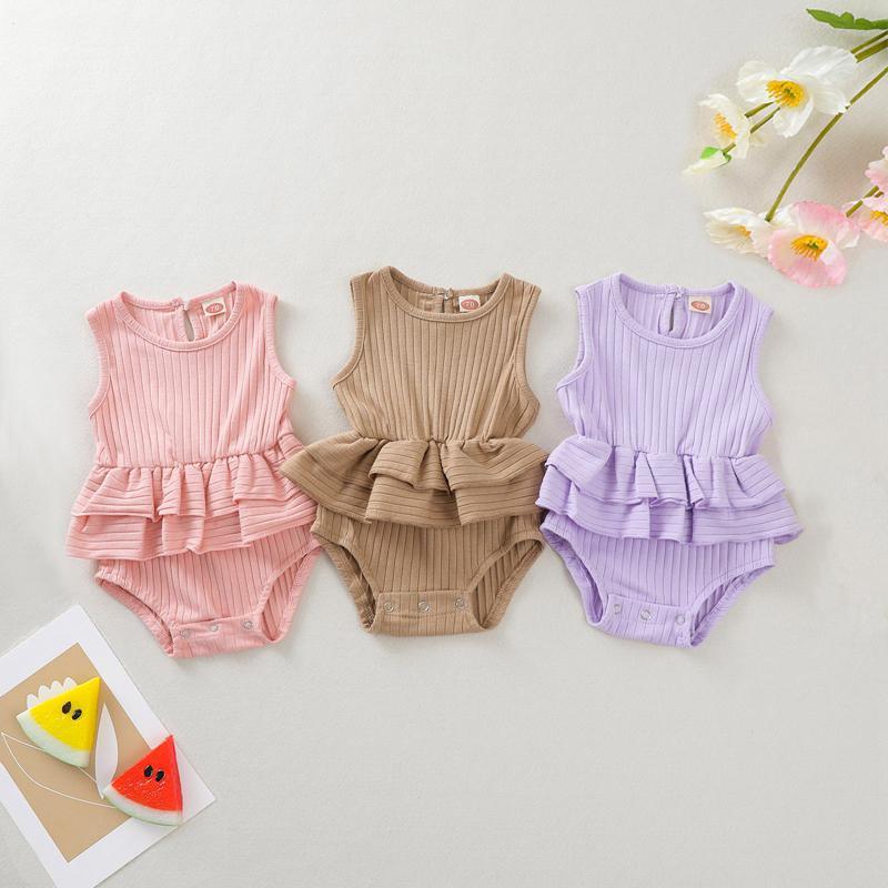 Baby Girl Solid Pattern Summer Bodysuit - PrettyKid