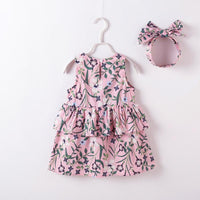 Girls' Floral Print Dress & Hair Rope - PrettyKid