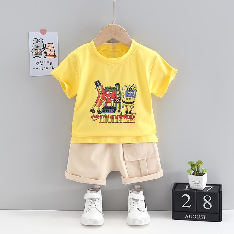 Grow Boy Cool Fruit Cartoon Patten Top & Contrast Colored Shorts - PrettyKid