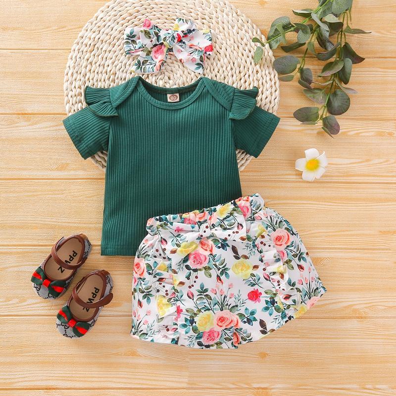 Toddler Girl 3pcs Floral Pattern Summer Suit Cami Top & Shorts & Hesdhand Wholesale Children's Clothing - PrettyKid