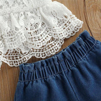 Toddler Girl Lace Braided Halterneck Top & Denim Shorts - PrettyKid