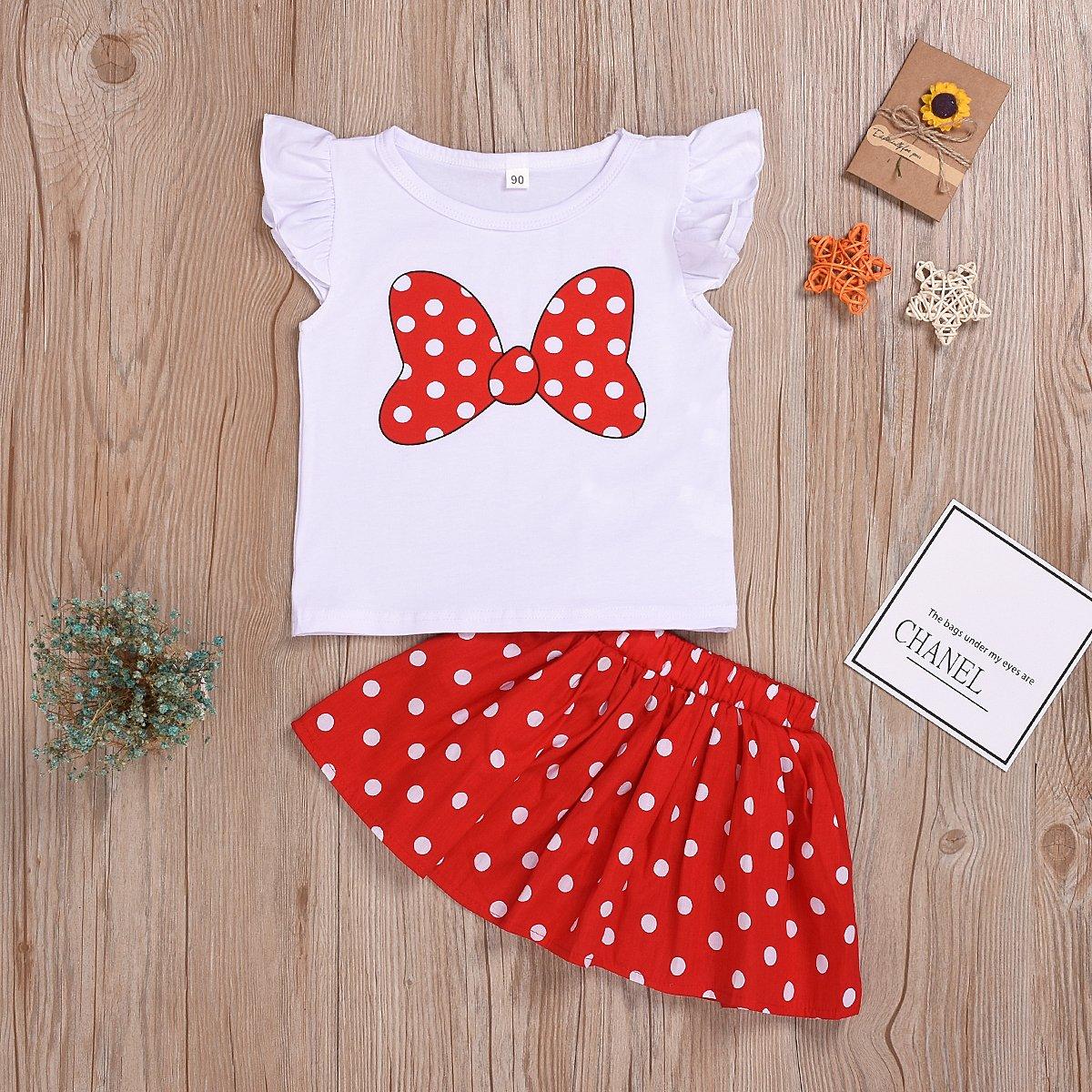 Girls 2-Piece Bow T-Shirt Polka Dot Skirt - PrettyKid